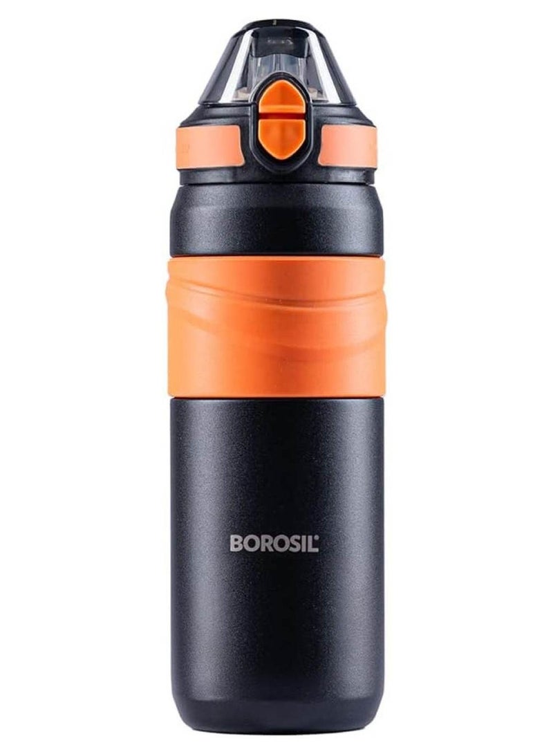 Borosil Vacuum Insulated Copper Coated Inner Adventure Sipper Water Bottle, Sports Bottle, Yoga Bottle, Outdoor, Portableleak Proof, Reusable Water Bottle Black,560 Ml, B0560Ti02 Assorted Color - Image 1