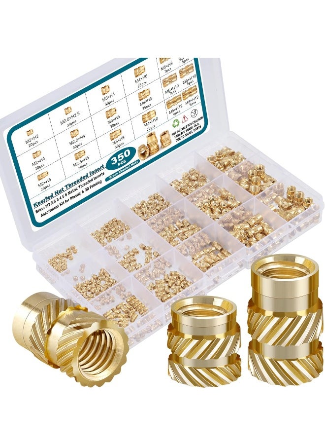 Generic - 350 Pieces Threaded Inserts M2 M2.5 M3 M4 M5 M6 Female Thread Metric Knurled Nuts Assortment Kit Brass Insert Heat Set For Plastic And 3D Printing Components - Image 1