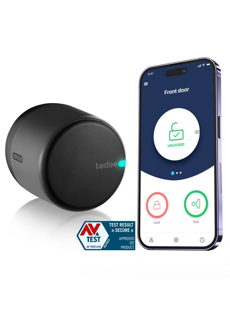 tedee - Smart Door Lock Tedee GO, Black - Keyless Entry, Easy Installation, Virtual Keys, Retrofit Over Euro Profile Cylinder - Image 1