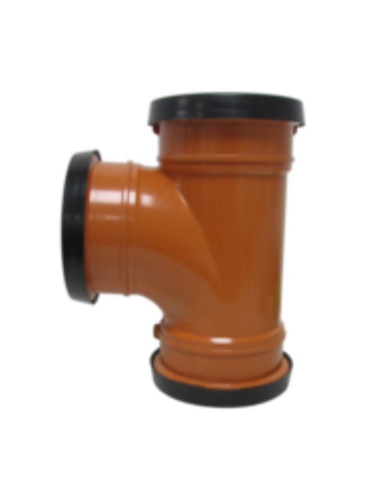KNP Red Push Tee Double UPVC Pipe Fitting (4) is a T-shaped fitting designed for UPVC piping systems. - Image 2
