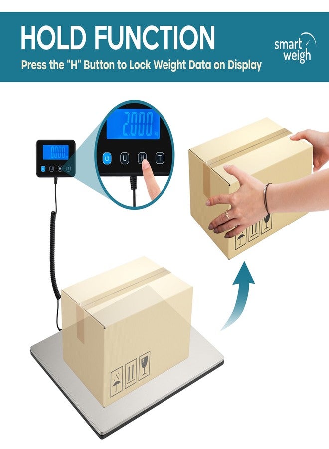 Smart Weigh Digital Postal Shipping Scale, Heavy Duty Wide Platform, 440 lb Capacity, 2 oz Readability, Hold & Tare Function, Includes Batteries & USB-C - Image 5