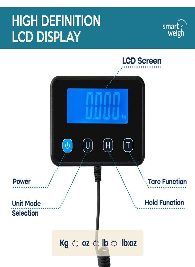 Smart Weigh Digital Postal Shipping Scale, Heavy Duty Wide Platform, 440 lb Capacity, 2 oz Readability, Hold & Tare Function, Includes Batteries & USB-C - Image 3