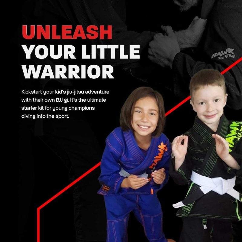 Hawk Sports Brazilian Jiu Jitsu Gi for Kids, Ultra-Light Extra Tough Premium Fabric Kids BJJ Gi for Martial Arts Training & Competition, Comfortable Perfect Fit BJJ Kids Gi - Size K0, Black - Image 4