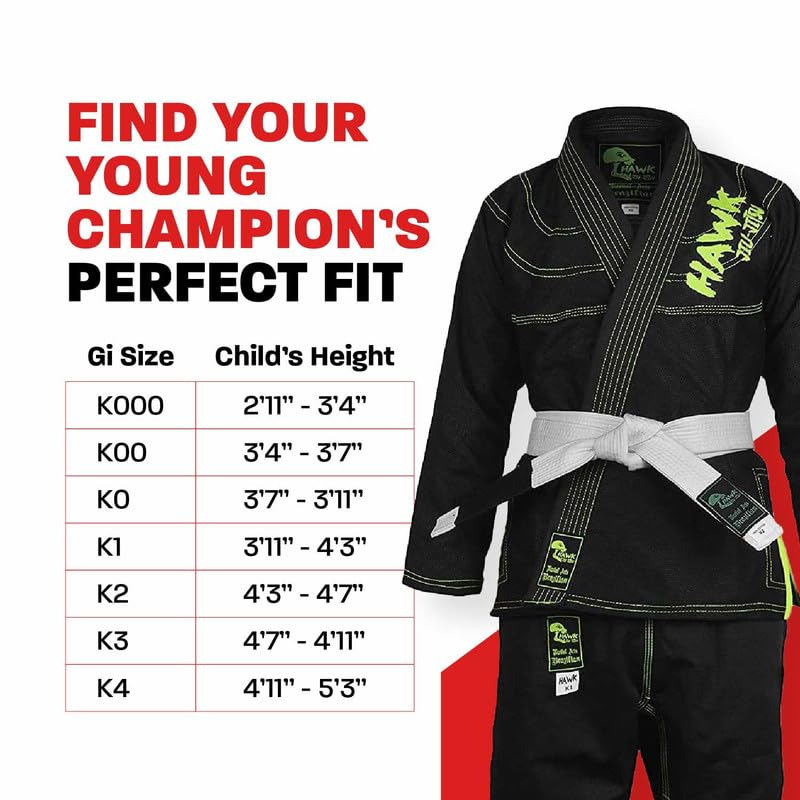 Hawk Sports Brazilian Jiu Jitsu Gi for Kids, Ultra-Light Extra Tough Premium Fabric Kids BJJ Gi for Martial Arts Training & Competition, Comfortable Perfect Fit BJJ Kids Gi - Size K0, Black - Image 3