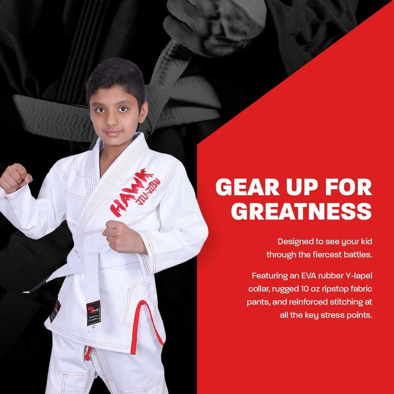 Hawk Sports Brazilian Jiu Jitsu Gi for Kids, Ultra-Light Extra Tough Premium Fabric Kids BJJ Gi for Martial Arts Training & Competition, Comfortable Perfect Fit BJJ Kids Gi - Size K0, Black - Image 5