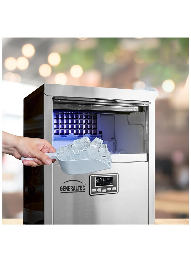 GENERALTEC - Generaltec GIM45SS Portable Commercial Ice Maker, 45Kg/24H, 15Kg Storage, Stainless Steel, Digital LED Control - Image 1