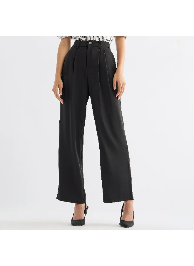 FAV Solid Regular Fit Trousers with Pleat Detail and Pockets