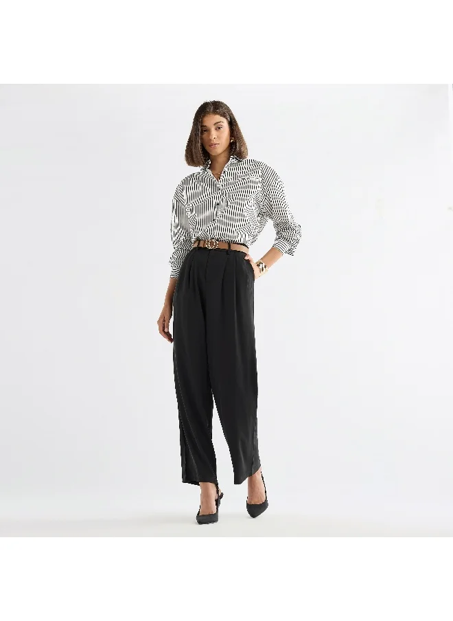 FAV Solid Regular Fit Trousers with Pleat Detail and Pockets