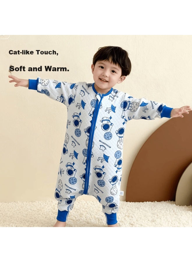 Zisehy Purple Floral Print 100% Cotton Children's One-piece Warm Pajamas Autumn Winter Boys White Size 130