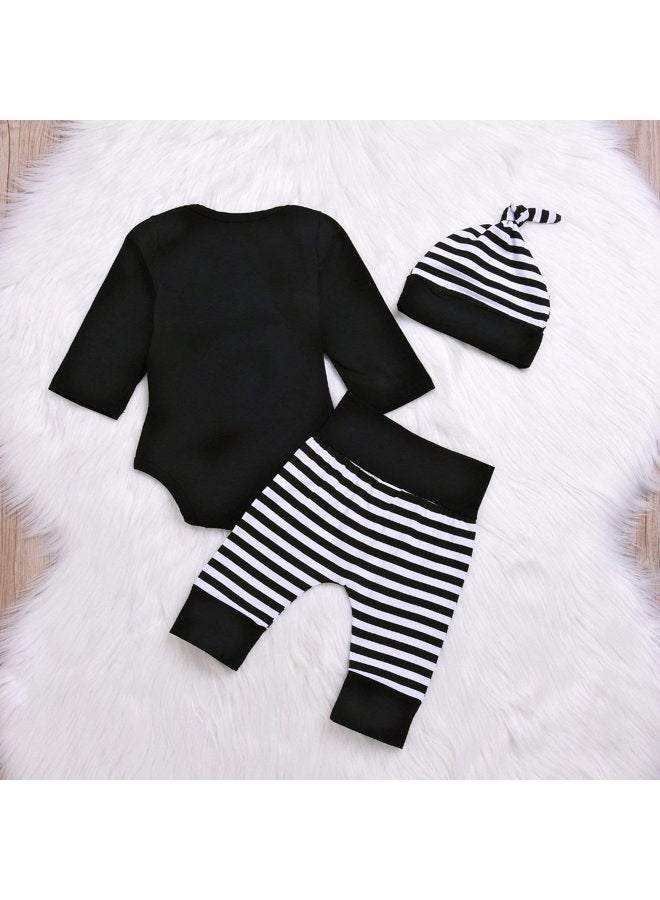 Besokuse Baby Unisex Worth The Wait Arrow Printed Romper Striped Pant Hat Outfit Clothes (Black, Newborn) - Image 3
