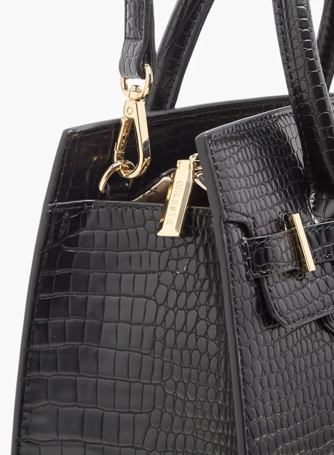 سيليست Womens Textured Tote Bag With Detachable Strap And Zip Closure