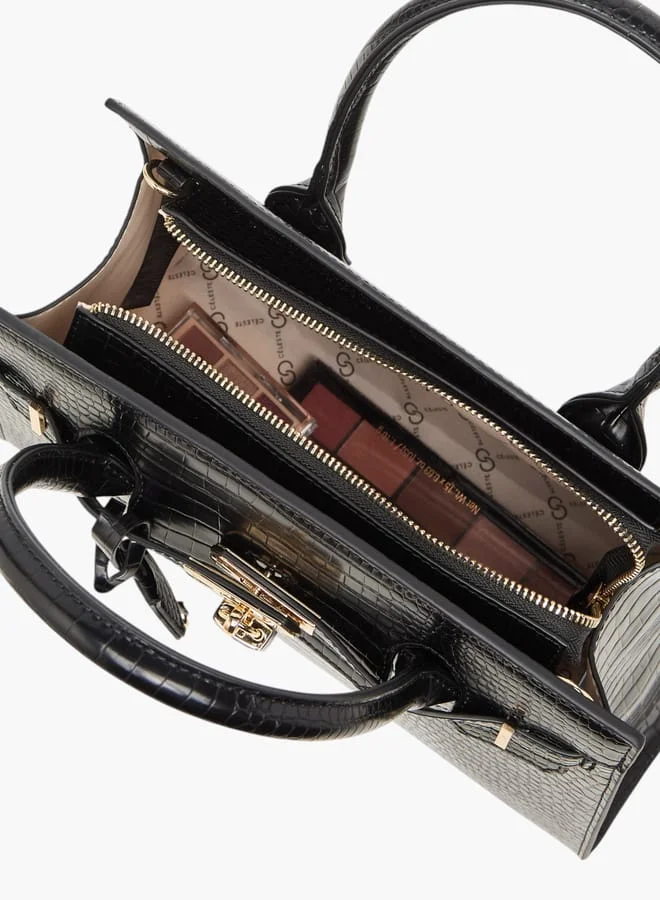 سيليست Womens Textured Tote Bag With Detachable Strap And Zip Closure