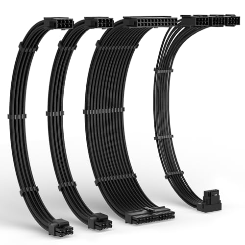 LTC 12VHPWR PSU Cable Extension Kit, 16AWG PCI-E 5.0 Power Supply PC Cable Extension, 1x 24 Pin ATX /2X 8Pin (4+4) EPS Cables / 3X (6+2P) to 12+4 Pin GPU, Soft Braided Sleeve Cable Combs, 300mm - Image 1