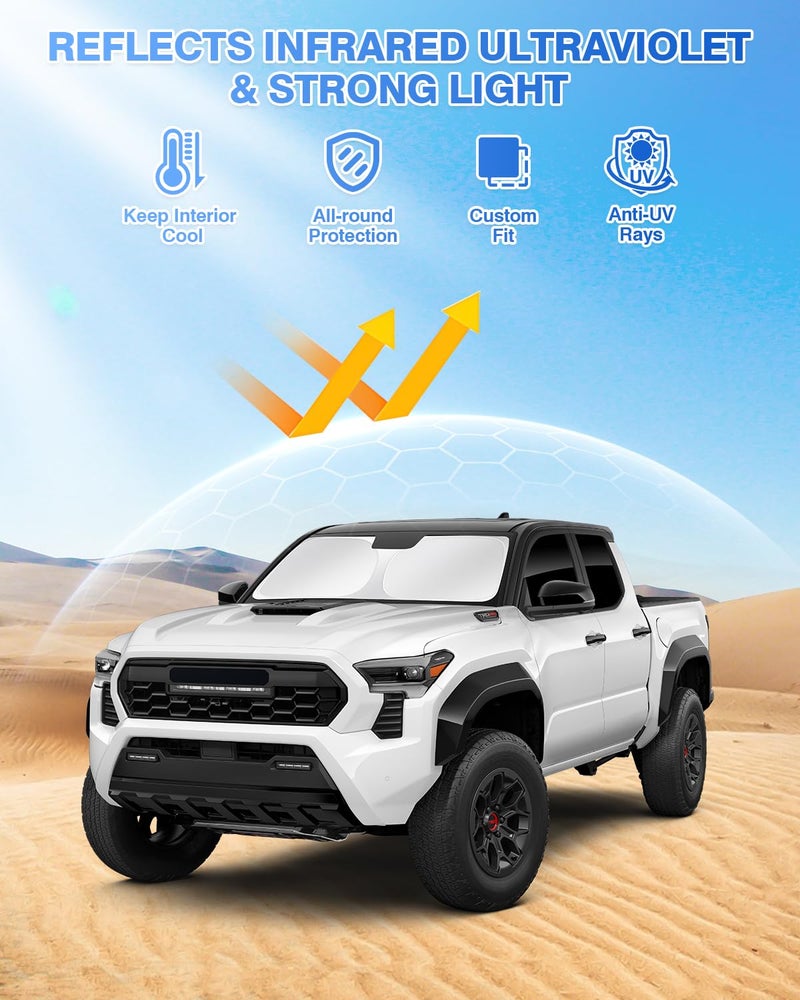 Canvcle Sunshades for Toyota Tacoma 2024 2025 Accessories Windshield Sun Shade Side Rear Window Shade Cover Sun Visor Shield Privacy Protection for Camping Keep Vehicle Cool Black 6PCS - Image 2
