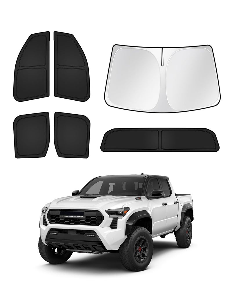 Canvcle Sunshades for Toyota Tacoma 2024 2025 Accessories Windshield Sun Shade Side Rear Window Shade Cover Sun Visor Shield Privacy Protection for Camping Keep Vehicle Cool Black 6PCS - Image 1
