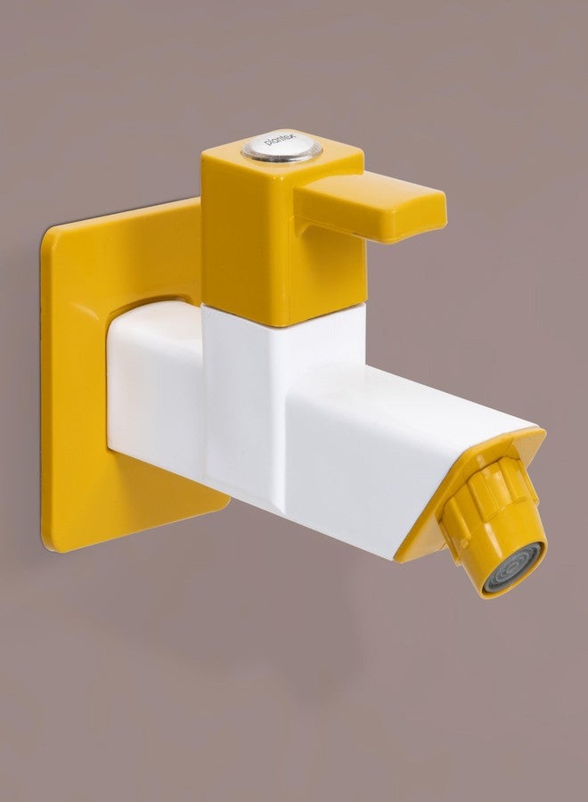 Plantex PTMT EDS-122 Single LeverPainted Bib Tap For Bathroom With Water Saving Aerator/Bib Cock For Bathroom With Plastic Wall Flange & Teflon Tape (Yellow & White) - Image 1