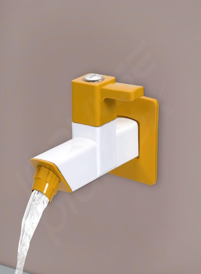 Plantex PTMT EDS-122 Single LeverPainted Bib Tap For Bathroom With Water Saving Aerator/Bib Cock For Bathroom With Plastic Wall Flange & Teflon Tape (Yellow & White) - Image 4