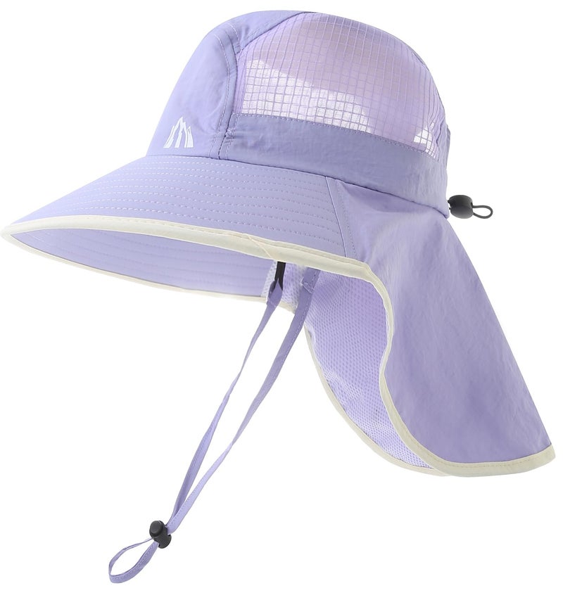 Moon Kitty Womens Wide Brim UV Sun Protection Hats Foldable Waterproof Fish Hat Women with Neck Flap Light-Purple - Image 1