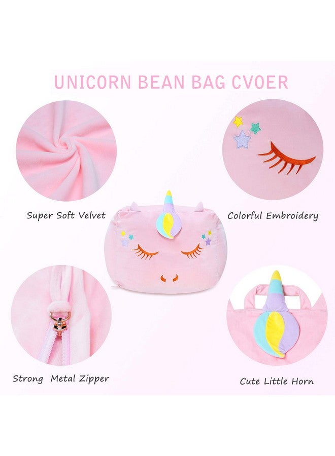 Yoweenton Unicorn Stuffed Animal Toy Storage, Bean Bag Chair Cover ONLY, Velvet Extra Soft Organization Replace Mesh Hammock for Kids Blankets Towels Clothes Home Supplies Pink - Image 2