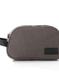 M&O M&O Linen And Genuine Leather Zipped Clutch In gray  - Image 1