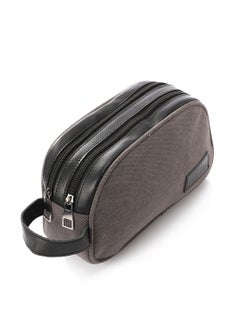 M&O M&O Linen And Genuine Leather Zipped Clutch In gray  - Image 2