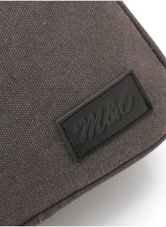 M&O M&O Linen And Genuine Leather Zipped Clutch In gray  - Image 4