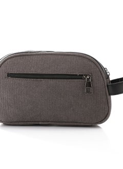 M&O M&O Linen And Genuine Leather Zipped Clutch In gray  - Image 3