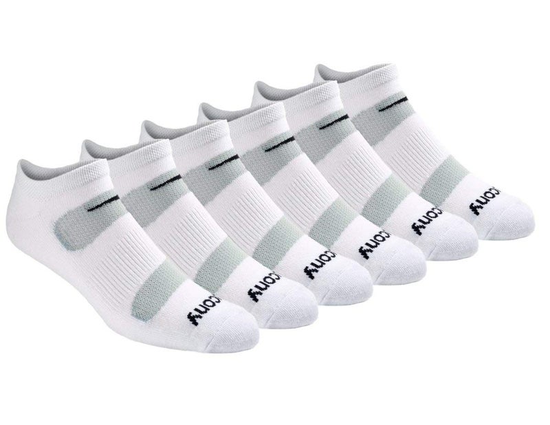 Saucony Mens RunDry Mesh Ventilating Comfort Fit Performance NoShow Socks Available in MXXL 6 12 18 White 6 Pairs XXLarge