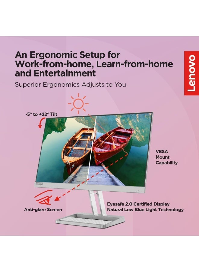 Lenovo L22i-40 22" Full HD IPS Monitor, 75Hz Refresh Rate, 4ms Response Time, AMD FreeSync, Dual 3W Speakers, HDMI 1.4, VGA, 99% sRGB, Grey (67AEKACBAE) Cloud Grey - Image 5