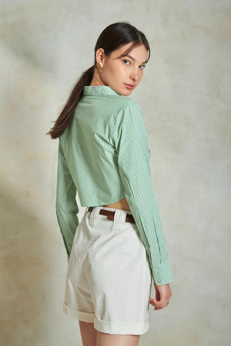 Virgio Cotton Curved Daywear Hem Cropped Shirts for Women