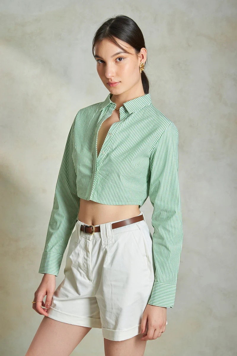 فيرجيو Cotton Curved Daywear Hem Cropped Shirts for Women