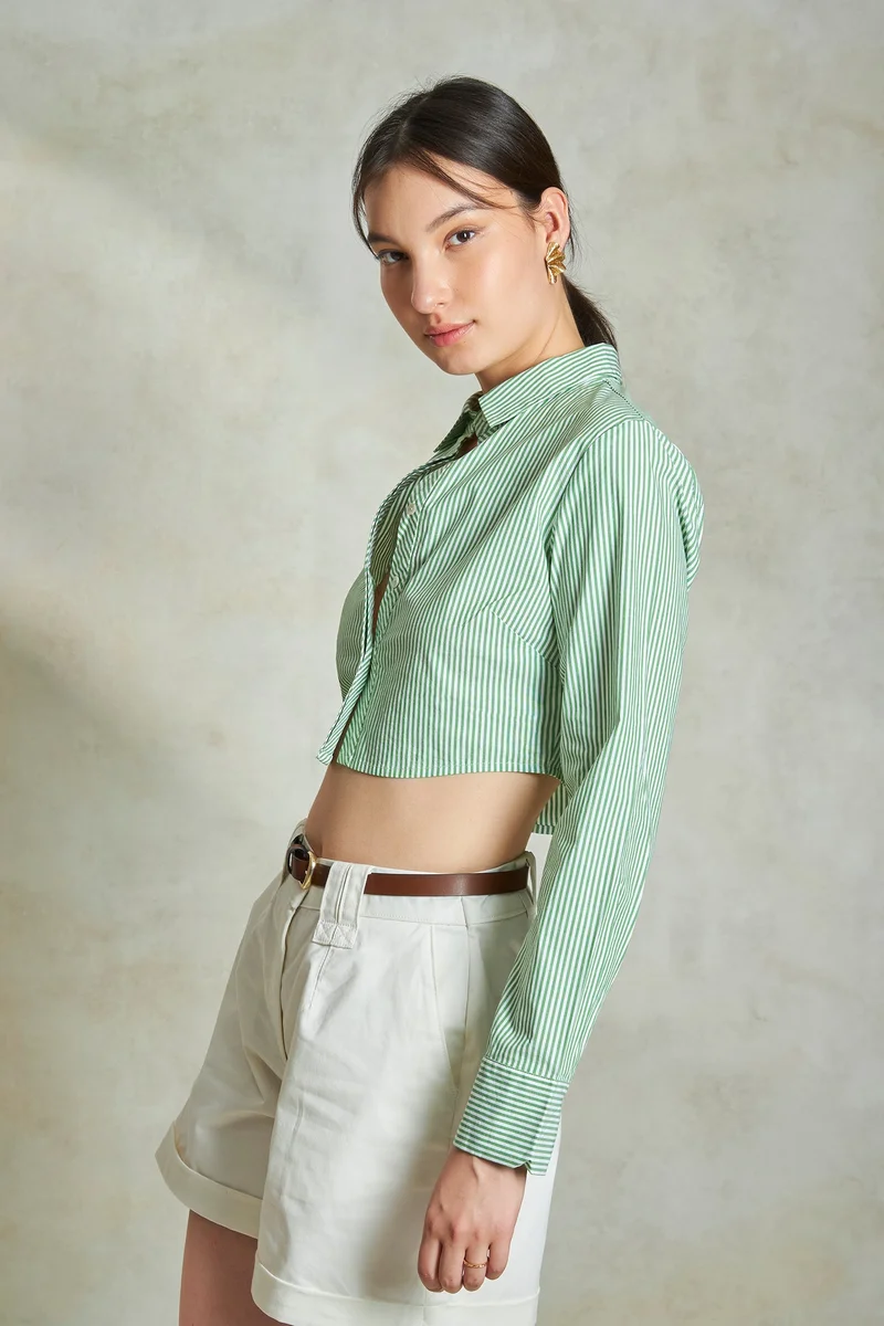 Virgio Cotton Curved Daywear Hem Cropped Shirts for Women