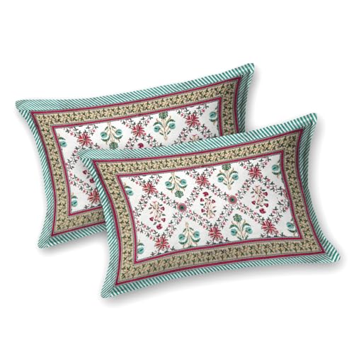 DE CAMA Since 1997 | 100% Cotton 300 TC Premium King Size Bedsheet for Double Bed (90 x 108 Inch) with 2 Pillow Covers Set (17 x 27 Inch) Hand Block Printed Bedsheet Set - Garden Green - Image 5