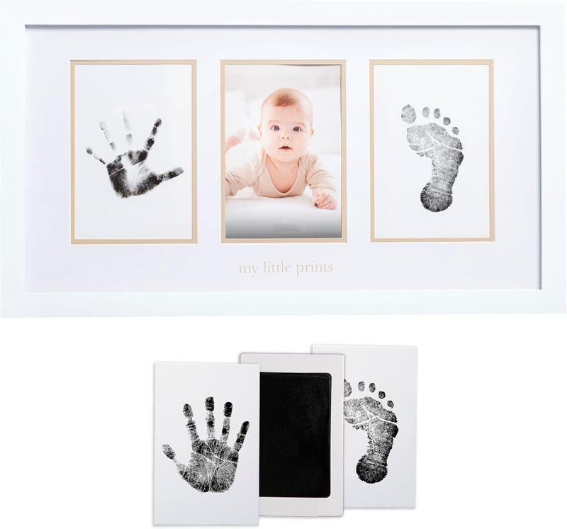 pearhead Baby Hand and Footprint Kit - Inkless No Mess Clean-Touch Ink Pad, Newborn Keepsake Frame, Nursery Decor Essentials, Perfect Shower Gift for Boys and Girls, Beige Mat - Image 1