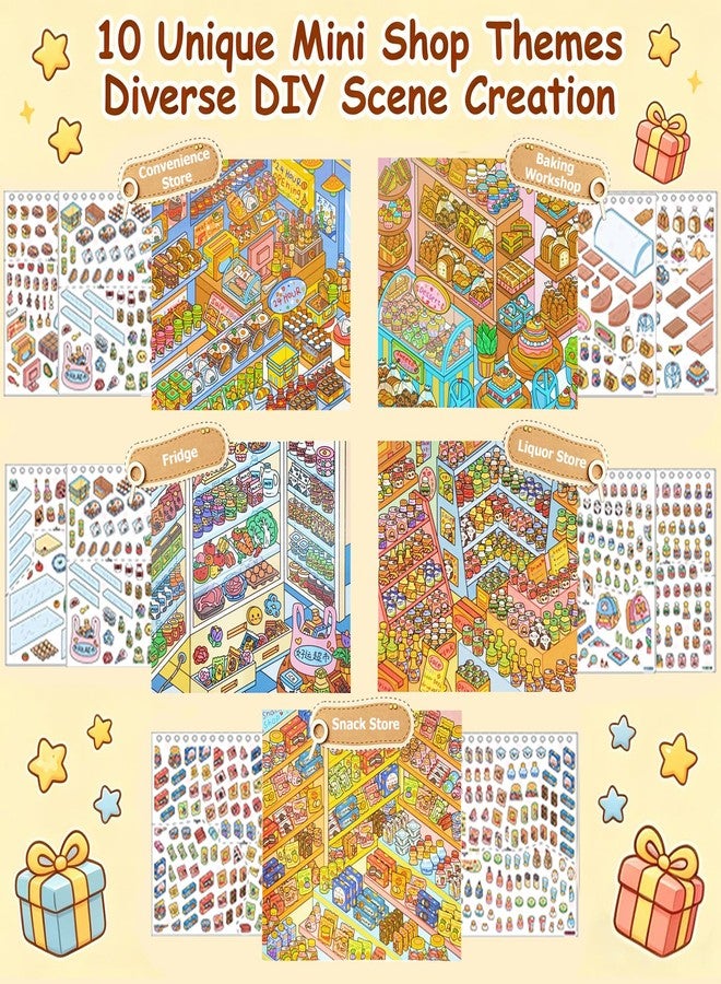 Tzwhwcx 3D Sticker Scene for Adults – DIY Scene Stickers Miniature Supermarket Shelf Restocking Kit with Tweezers, PET Craft Stickers for Stress Relief, Friends Party, Cute Fidget Sticker Book for All Ages - Image 3