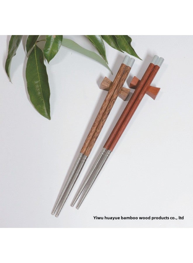 Household Chopsticks Chinese Style Red Sandalwood Chicken Wing Chopsticks Fuding Chopsticks Solid Wood Log Non-slip Lacquer Chopsticks-Color:Golden Chicken Wing Blessing Top  - Image 4