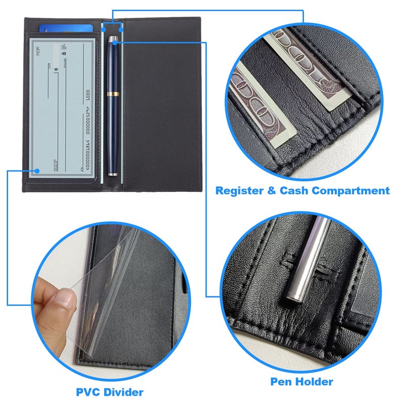 CASMONAL Premium Leather Checkbook Cover for Men and Women Checkbook Holder Wallet RFID Blocking - Image 3