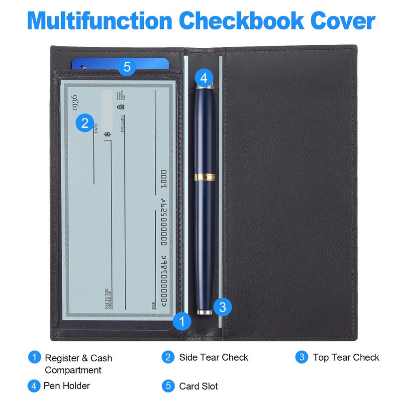 CASMONAL Premium Leather Checkbook Cover for Men and Women Checkbook Holder Wallet RFID Blocking - Image 2
