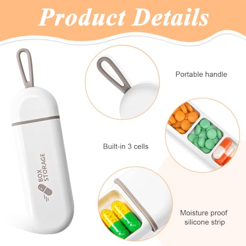 HANNEA® Travel Pill Organizer, 3 Compartments Portable Pill Box with Carrying Rope, Daily Pill Box to Hold Vitamins, Small Pill Container for Pocket Purse Medicine Organizer, White - Image 3
