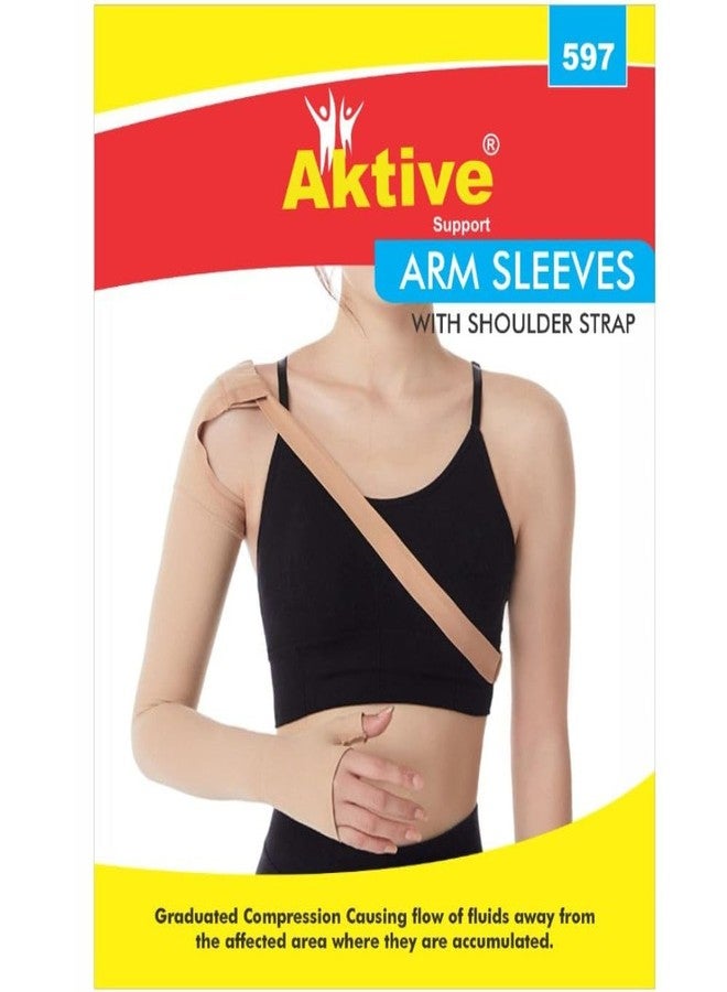 Aktive Support Medical Compression Arm Sleeves with Shoulder Strap and Support for Lymphedema | Graduated Compression - 20-30 mm/Hg | Post Mastectomy Sleeve for Lymphedema (Left Hand, Extra Large) - Image 1
