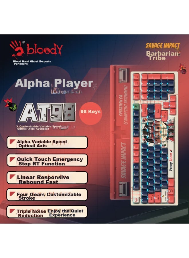 A4tech At98 99-key Wired Mechanical Keyboard, Blood Hand Phantom Pbt Keycaps, Office Computer Gaming Fps, Light-sound Wild Tribe, Mechanical Dog - Image 1