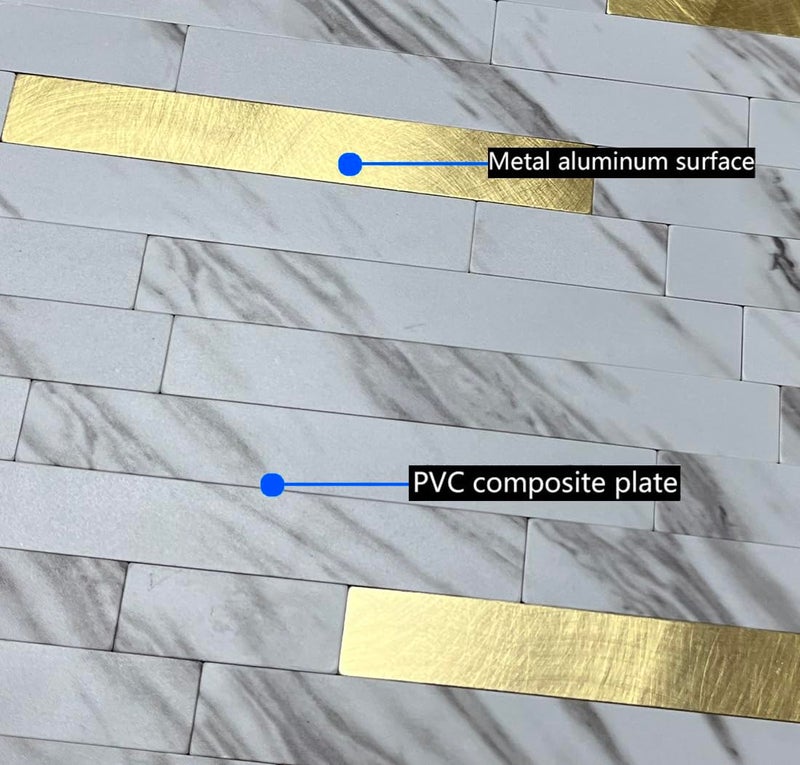 weimeisc 10 Sheets Peel and Stick Backsplash Tile for Kitchen, Self-Adhesive Mosaic Tile, Stick on Bathroom Vanitiesï¼ŒFireplace DÃ©cor, Laundry Table((White Marble+Frosted Gold) - Image 5
