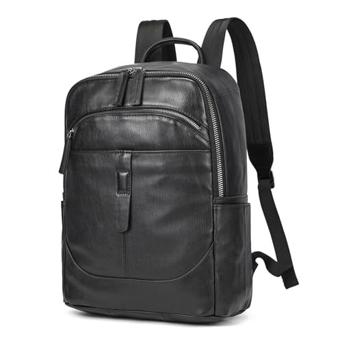 LUUFAN Genuine Leather Backpack for Men, Casual Weekender Backpack Multi Pockets 15.6 Inch Laptop Bag for Travel Business Outdoor, Black - Image 1