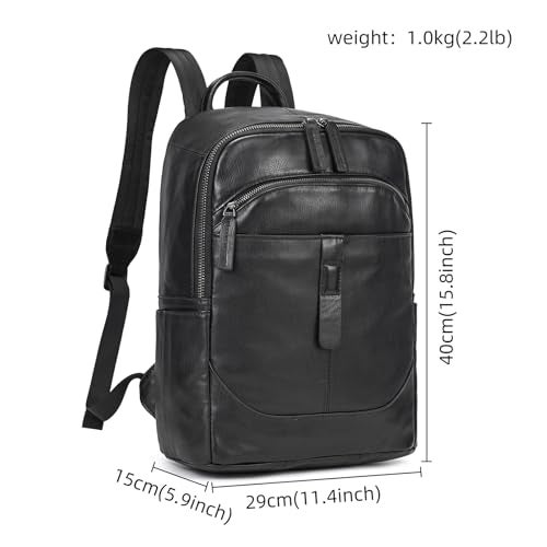 LUUFAN Genuine Leather Backpack for Men, Casual Weekender Backpack Multi Pockets 15.6 Inch Laptop Bag for Travel Business Outdoor, Black - Image 5