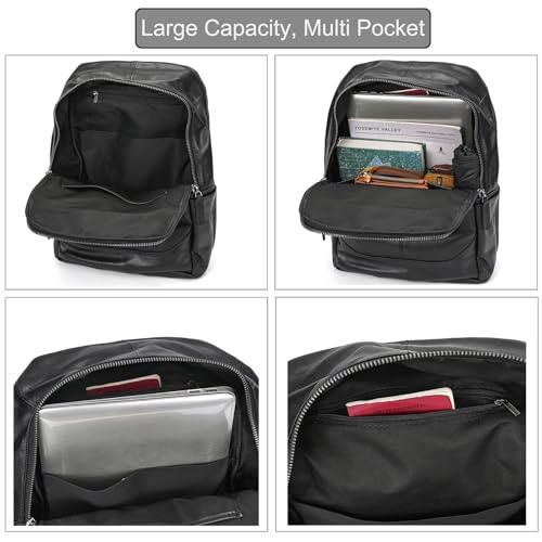 LUUFAN Genuine Leather Backpack for Men, Casual Weekender Backpack Multi Pockets 15.6 Inch Laptop Bag for Travel Business Outdoor, Black - Image 4