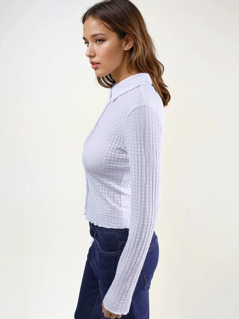 HICCUP White Textured Fitted Long Sleeve Shirt with Button Closure for Women | Best Price UAE