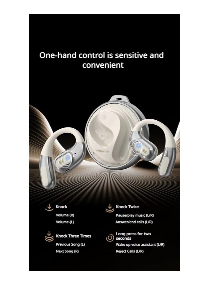Monster - Open Ear AC330 Open Ear Earphone Bluetooth 5.4 Wireless Earphone IPX5 Waterproof Sport Earphone With Mic Earbuds - Image 1