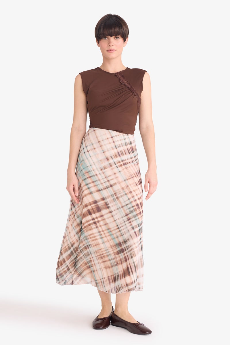 DeFacto Beige Woman Pencil Skirt Printed Chiffon Lined Normal Waist Midi Skirt Casual - Image 1