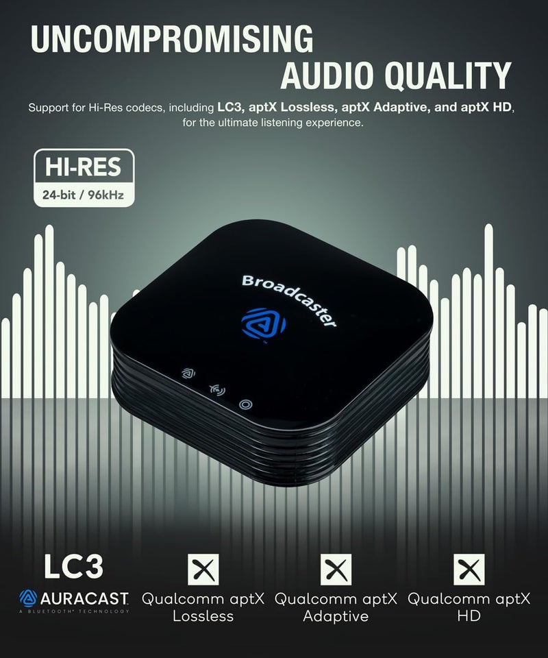 HomeSpot BA210 v2 Auracast Bluetooth Transmitter, LC3, AptX Lossless, AptX HD, Optical & 3.5mm Inputs, Compatible with Galaxy Buds 2 Pro, Buds 3, JY300 JM320, Hearing Aids and Bluetooth Headphones - Image 3