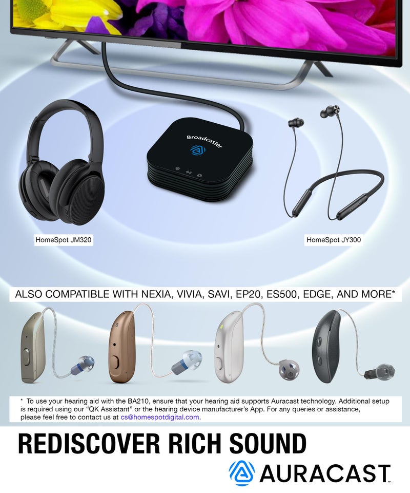 HomeSpot BA210 v2 Auracast Bluetooth Transmitter, LC3, AptX Lossless, AptX HD, Optical & 3.5mm Inputs, Compatible with Galaxy Buds 2 Pro, Buds 3, JY300 JM320, Hearing Aids and Bluetooth Headphones - Image 5